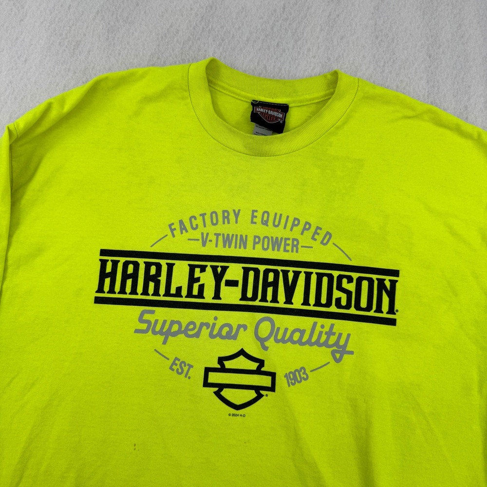 Harley-Davidson Mens XL Long Sleeve Graphic Tee Neon Yellow Biker Streetwear